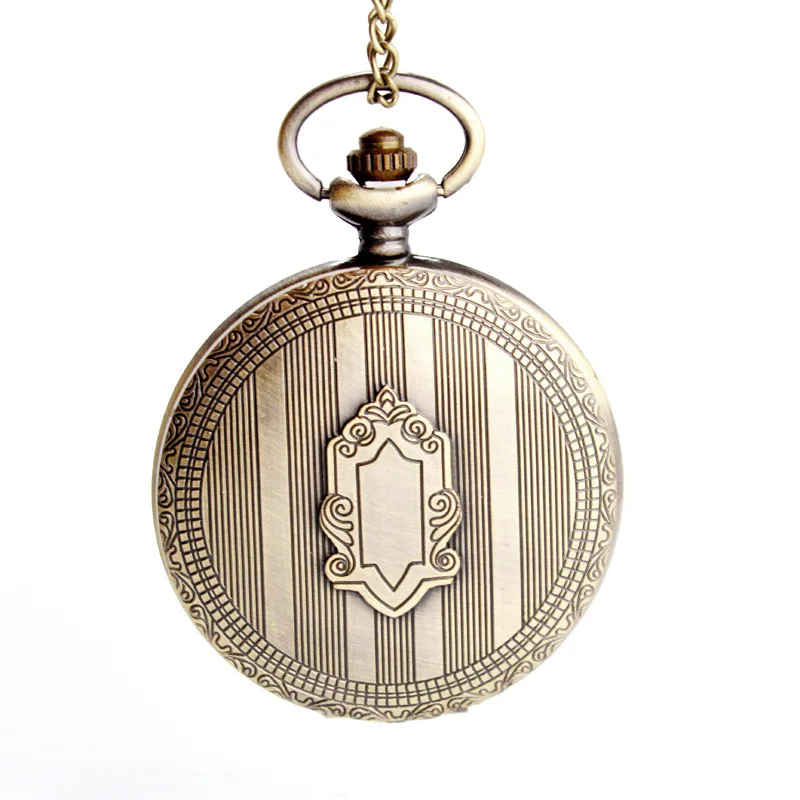 Badge Fob Watches Fashion Quartz Pocket Watch Vintage Necklace Pendant Clock Gift Bronze Pocket Watch Chain Necklace fashion gold wing star pocket watch necklace woman shining golden crystal fob watches for lady girl nice kid gift gem with chain