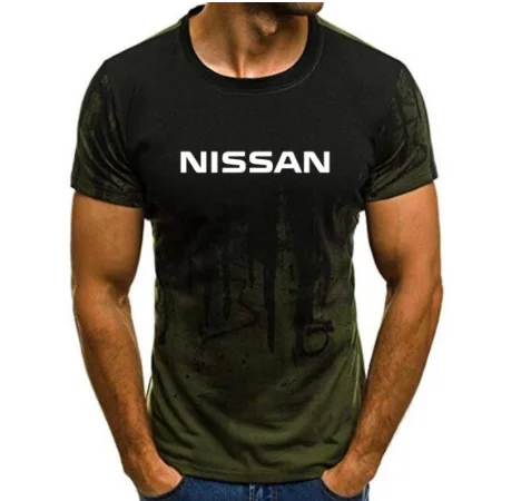 

For nissan T-shirt Men Gradient Color Short Sleeve Beefy Muscle Basic Solid Blouse Tee Shirt Top Casual tshirt Summer