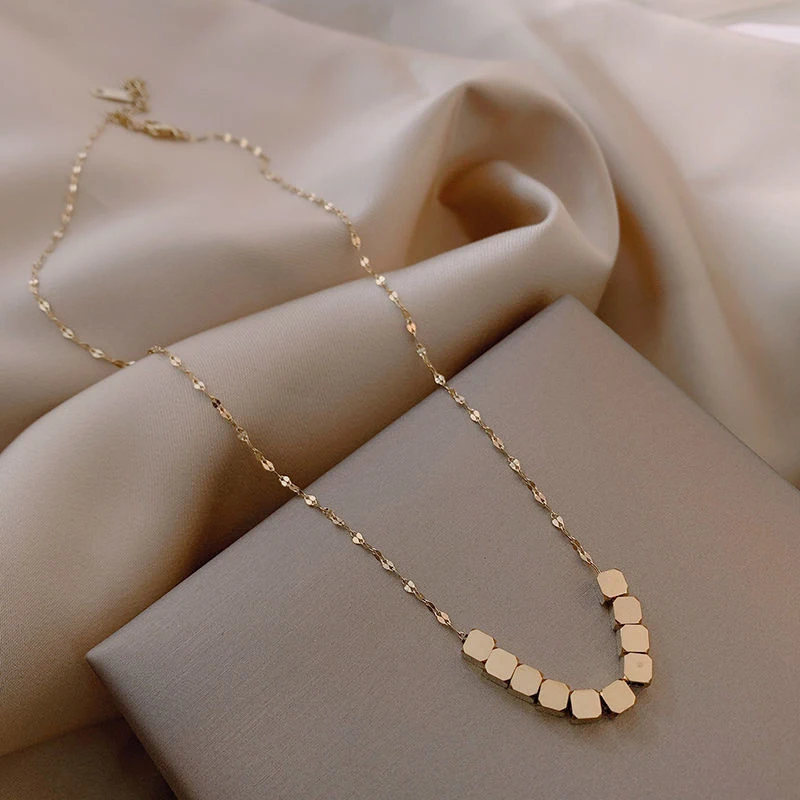 

KOUDOUN Titanium Steel Gold Color Rectangular Small Particle Pendant Necklace Fashion Korean Jewelry Party Girl Clavicle Chain