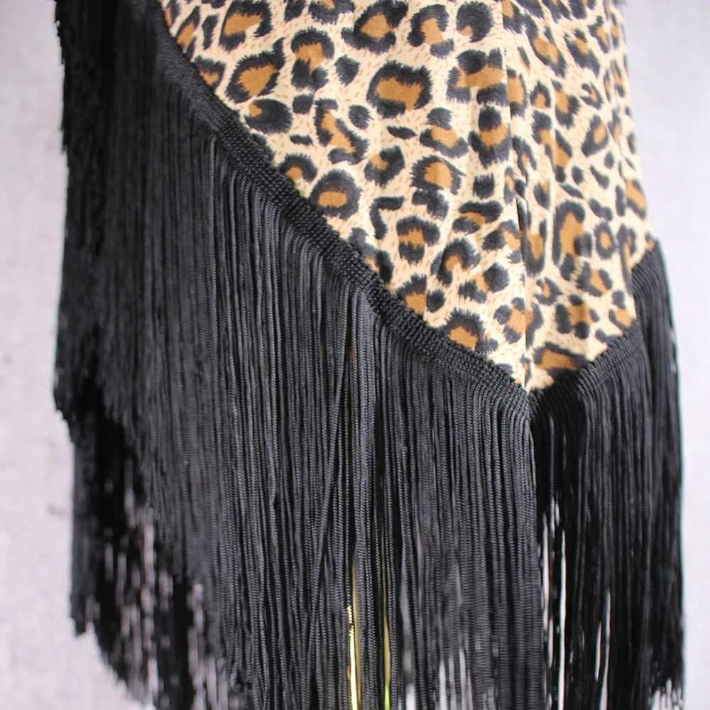 Платье для латиноамериканских танцев с бахромой V образный Леопардовый Костюм