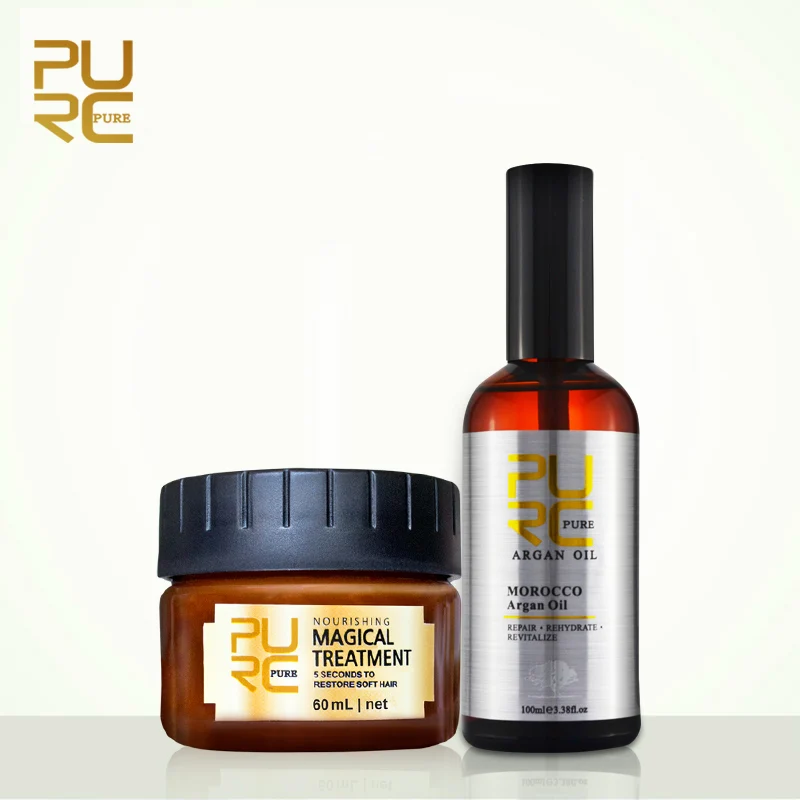 

PURC Magical treatment mask 5 seconds Repairs damage restore soft hair 60ml and Moroccan argan oil for hair care 100ml