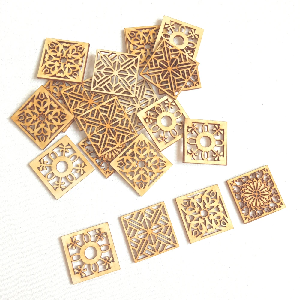 

10 шт., деревянные квадратные поделки в китайском стиле