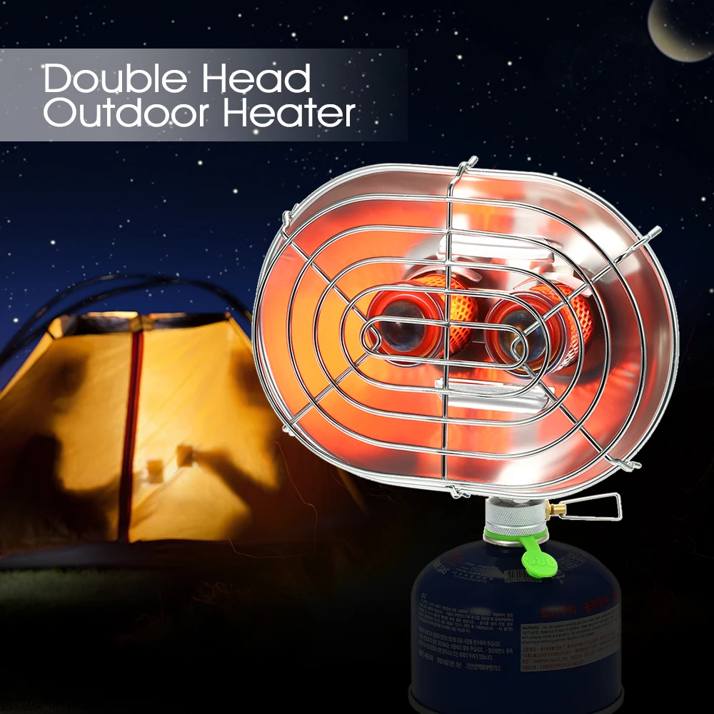 

Double Head Outdoor Heater Portable Infrared Ray Camping Heating Stove Warmer Heating Gas Stove with Gas Tank Adapter