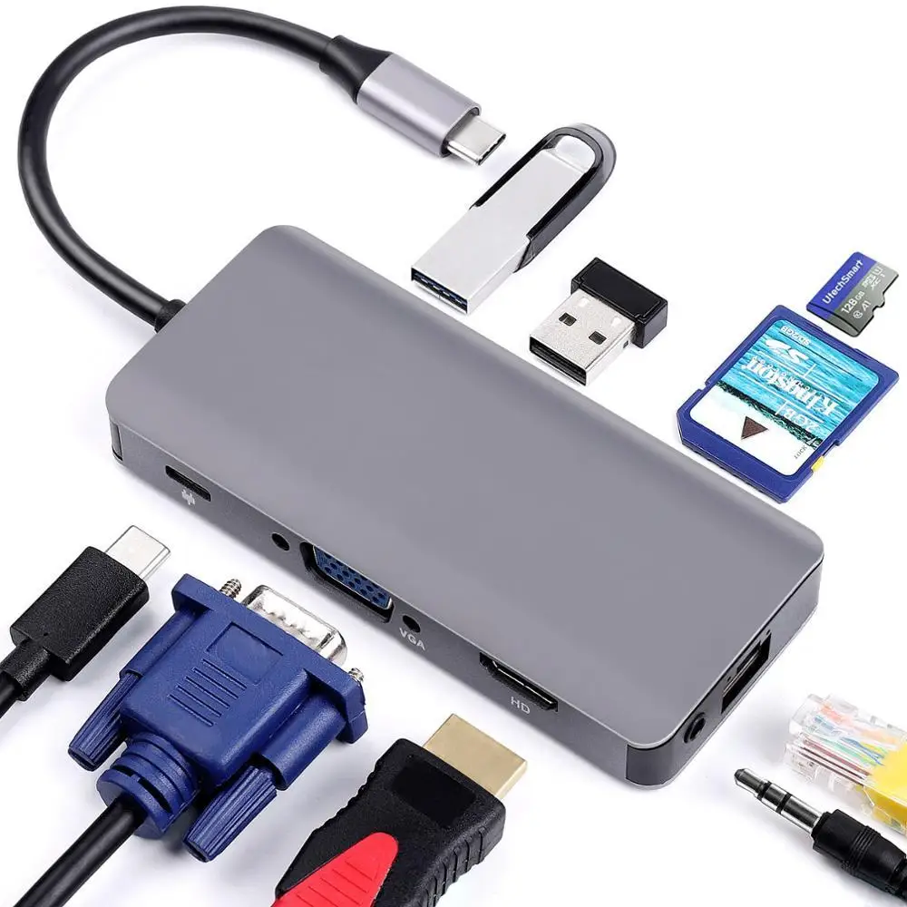 9 в 1 USB концентратор для C 4K HDMI VGA 3 0 AUX адаптер док станция MacBook Pro/Air Huawei Xiaomi Samsung S9 S8
