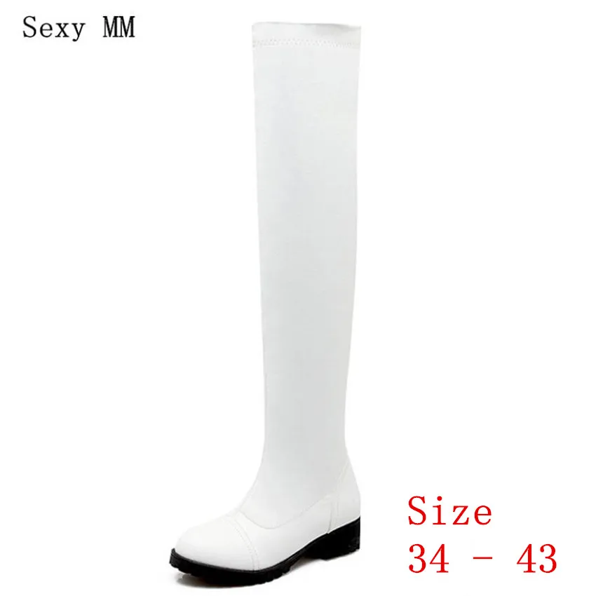 

Autumn Winter Warm long Boots Women Over The Knee Boots Elasticity PU Leather Thigh High Boots Botas Plus Size 34 - 40 41 42 43