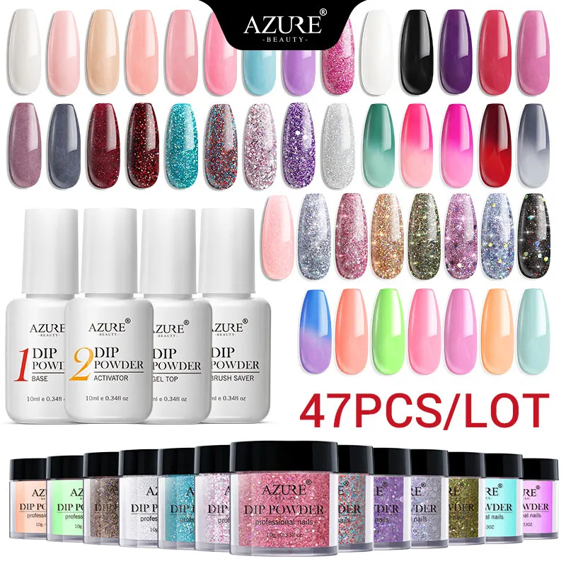 Azure Beauty 47Pcs/Lot Full Color Dipping Powder Nail Kit Gradient Glitter Dip Natural Dry Luminous | Красота и здоровье