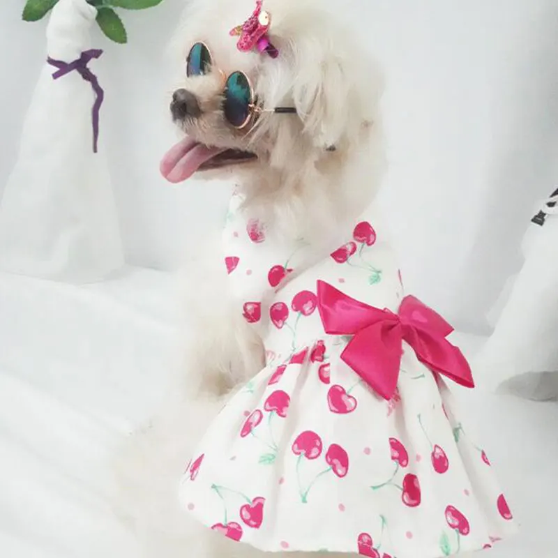 

Pet Floral Skirt Cherry Printing Dog Skirts Small Fresh Cotton Skirts Comfortable Breathable Pet Clothing Universal Pet Supplies