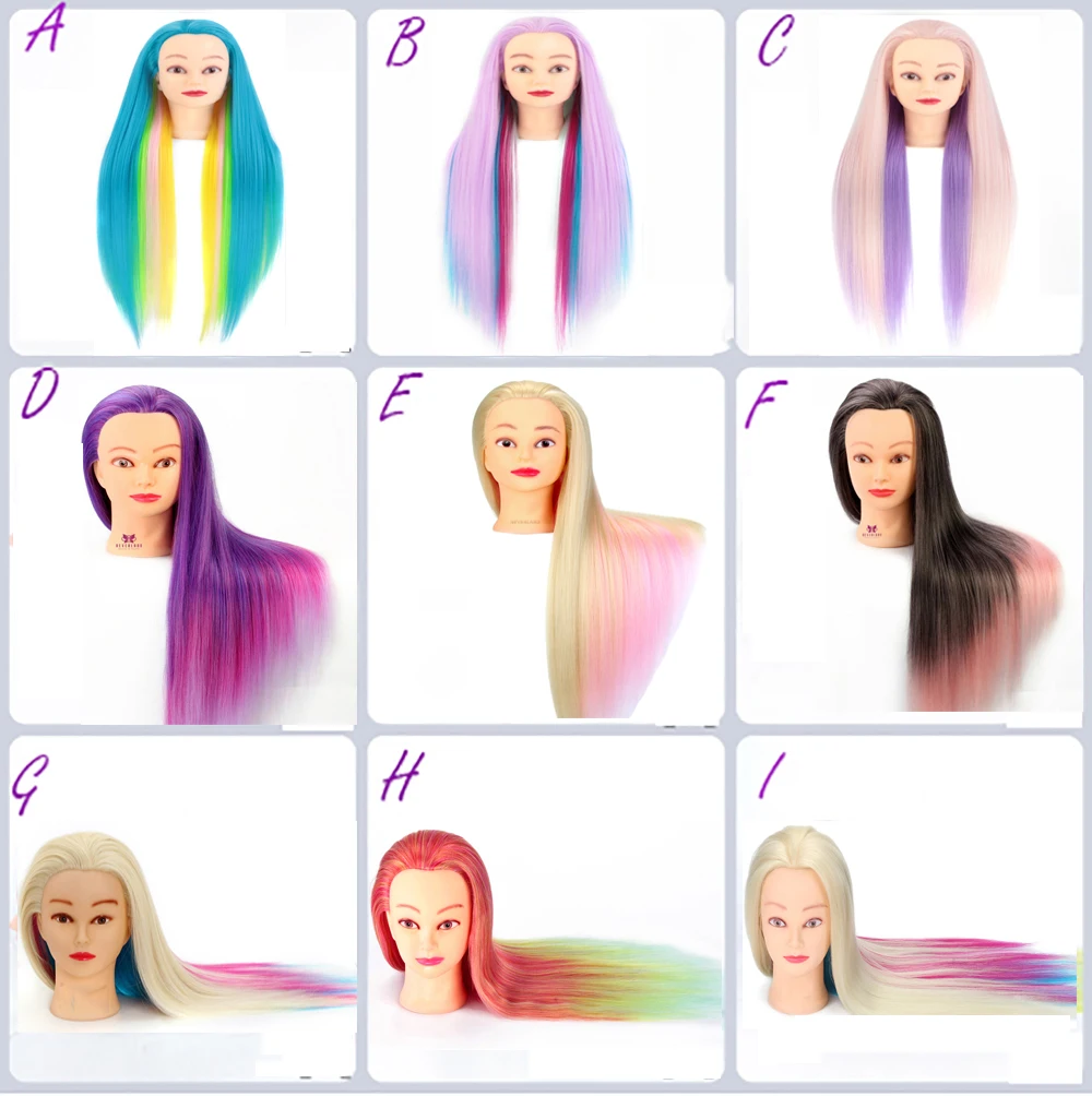 29 дюймов цветные синтетические волосы голова манекена для прически