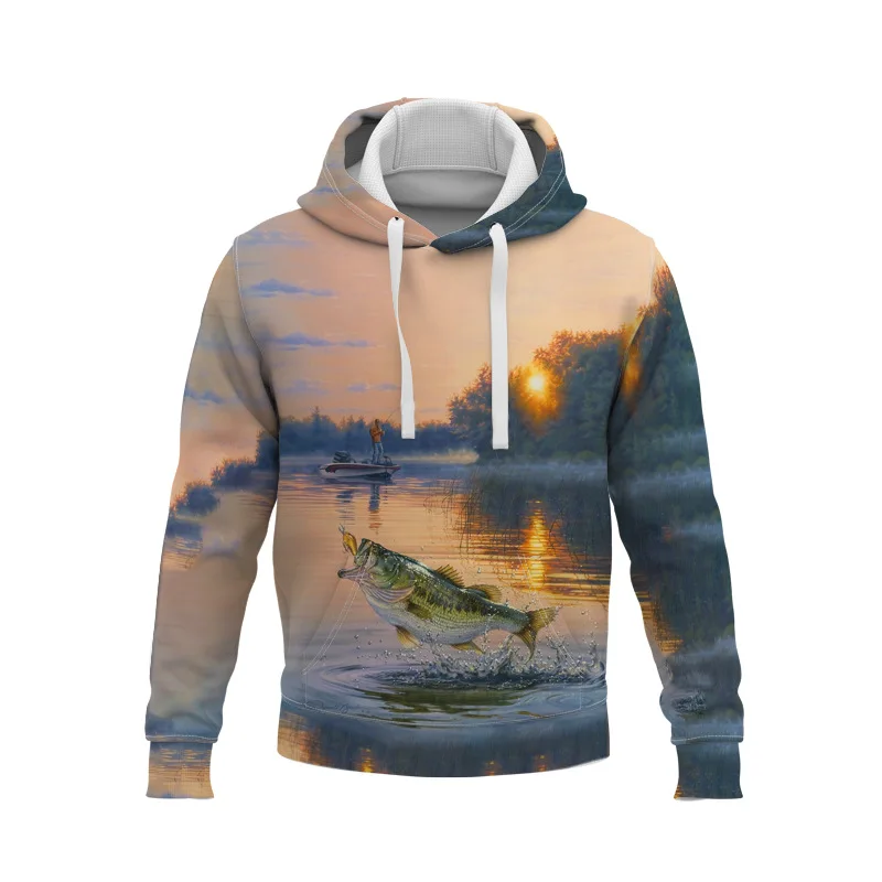 

Spring And Autumn New Creative Fish Landscape Digital Printing Casual Hoodies Mens Pullover Bulk Oversized Hoodie Streetwear