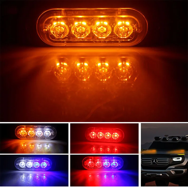 

4 LEDs 12V 24V Car Strobe Warning Light Grill Flashing Breakdown Emergency Light Beacon Side Alarm Lamp for Car Truck Trailer