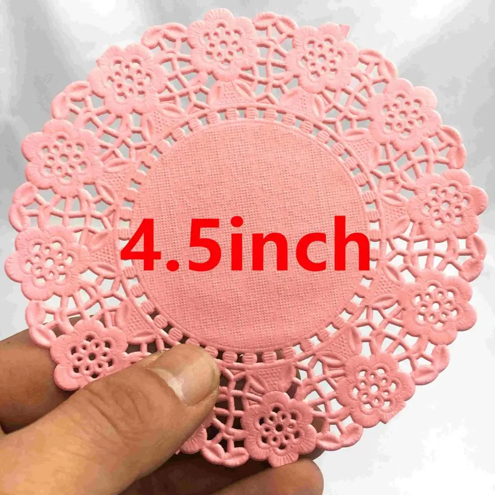 

50pcs 4.5inch Light Pink Color Round Diameter 114mm Paper Lace Doilies for Cake Placemat Party Gift Decoration