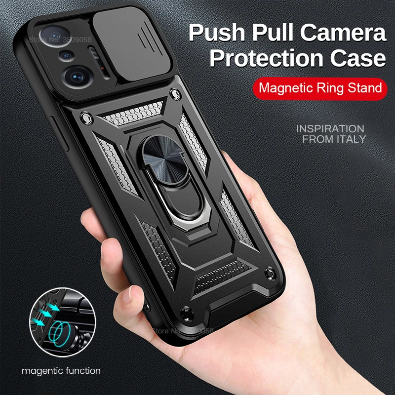 

For Xiaomi 11T Pro Slide Armor Shockproof Phone Case On Xiaomi11T Xiomi Mi 11T Mi11T Pro 11TPro Magnetic Ring Holder Back Cover