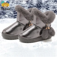 winter snow boots for kids girls leather plush girl booties for kids platform anti slip waterproof cotton shoes for children