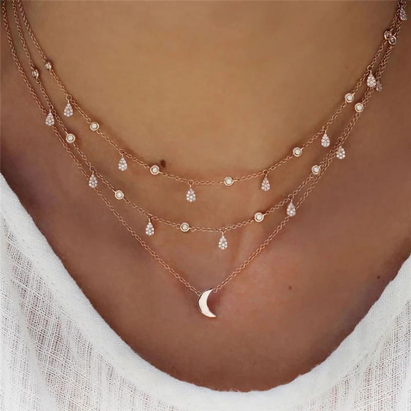 Boho винтажное модное многослойный ожерелье s для женщин Многоэлементный геометрический Хрустальный каменный кулон длинное ожерелье подарок ювелирные изделия - Окраска металла: NE-0054-24