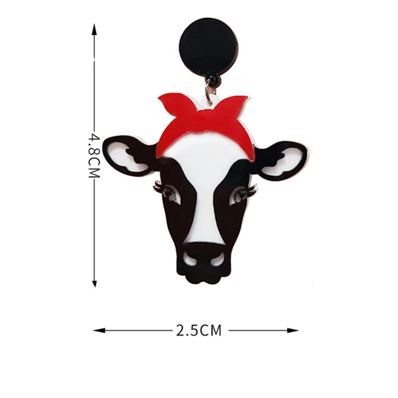 Акриловые милые серьги с животными из мультфильмов черные и белые в форме коровы