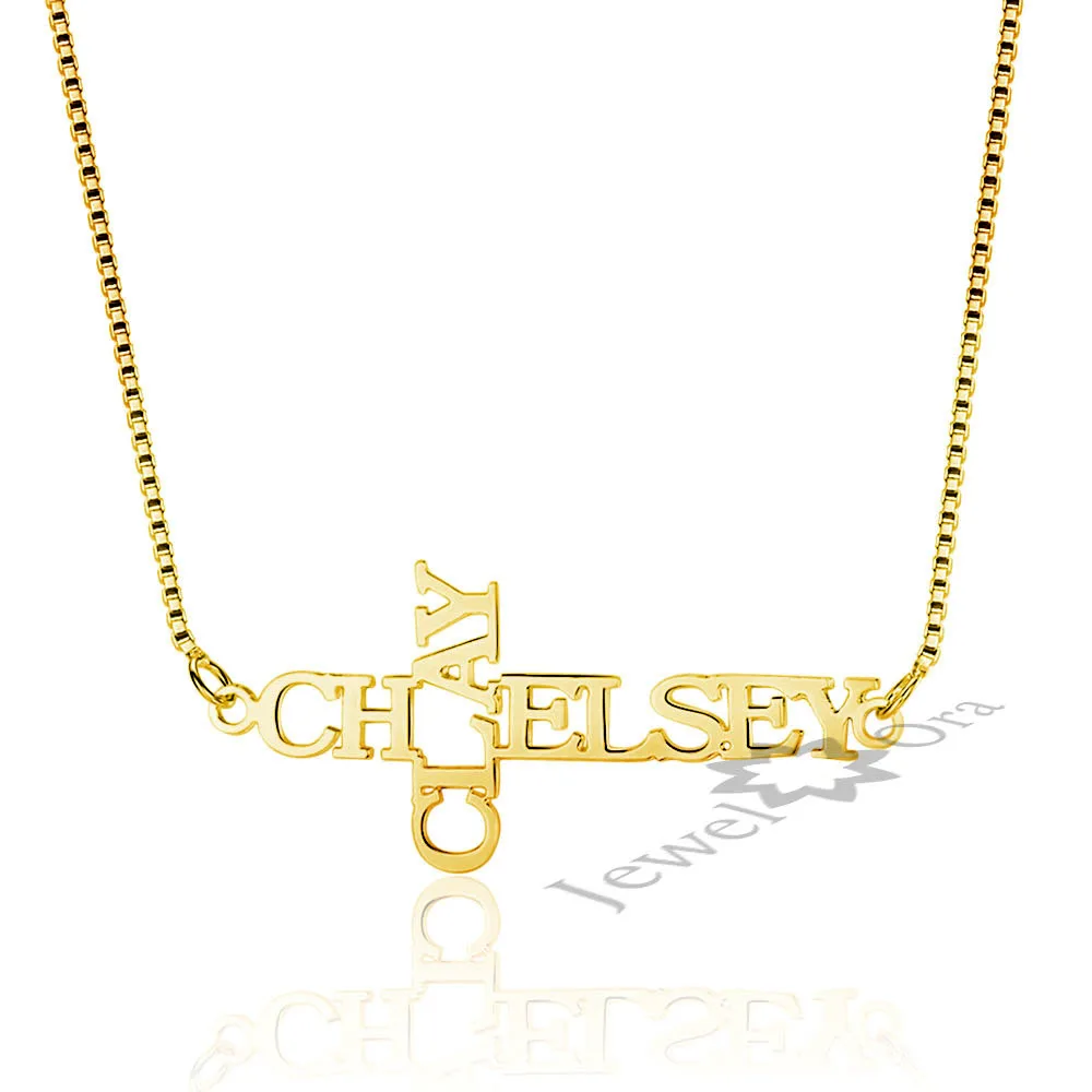 Персонализированное ожерелье в форме Креста на заказ 2 имени выгравированное с