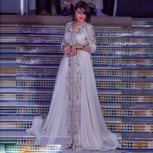 Caftán marroquí musulmán, vestidos de noche con cuello en V, mangas 3/4, gasa con abalorios, Abaya árabe de Dubái, Turquía, vestido islámico (2)