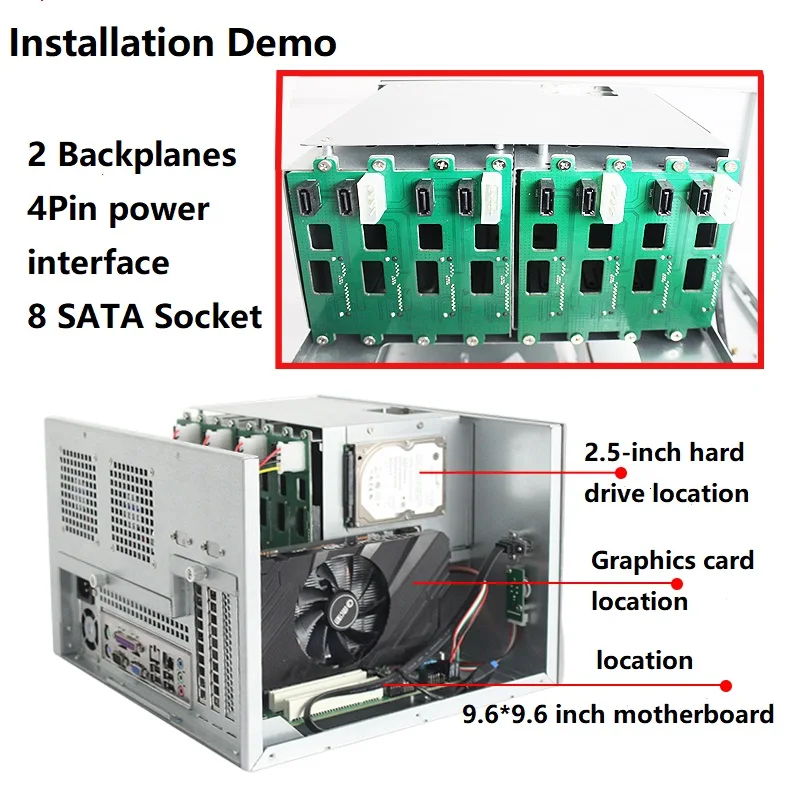 Корпус для 8 жестких дисков совместимый с материнской платой MATX контроль