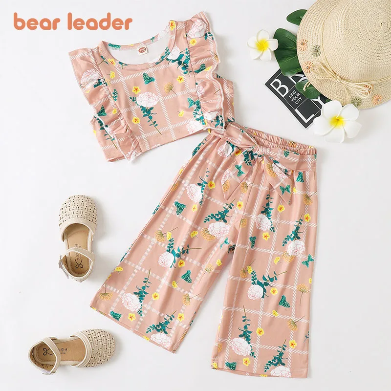 

Bear Leader 2022 New Kids Clothes Sleeveless Girls Sets Polka Dot Fashion Outfits Ruffles Floral Vest Baby Girl Clothing Suits