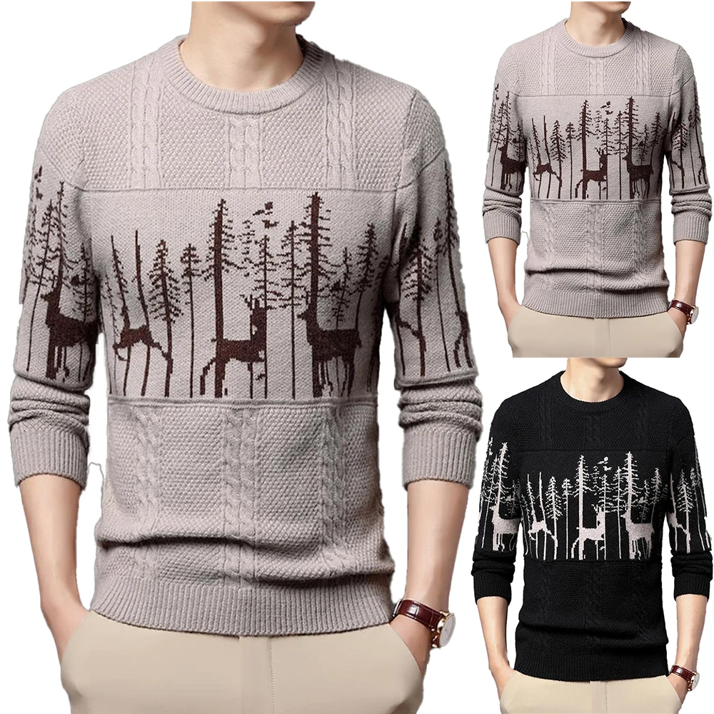 

Мужской Рождественский свитер, вязаный джемпер с длинным рукавом, повседневный Зимний пуловер, топы