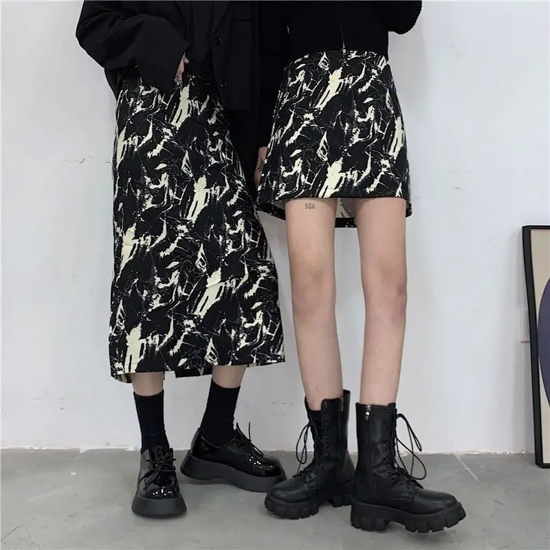 

New Style Ink Tie Dye Skirt Women Spring Autumn Korean New High Waist Straight Wrap Mini Skirts Woman S-2XL