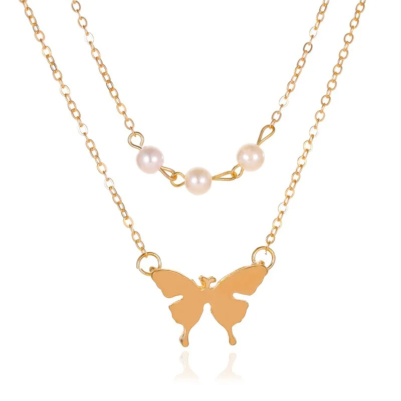 

Small Fresh Double-Layer Necklace Fashion Simple Literary Sense Butterfly Pendant Clavicle Chain Ladies Jewelry Gifts