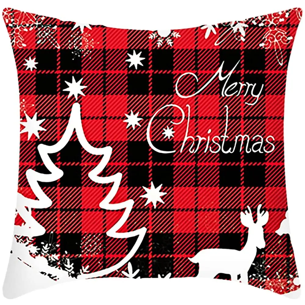 

Short Plush Linen Christmas Pillow Comfortable Home Furnishing Holiday Print Christmas Pillow Case（45 cm x 45 cm）