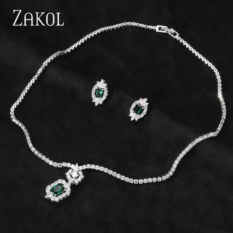 ZAKOL новейший роскошный Искрящийся кубический циркон серьги ожерелье тяжелый