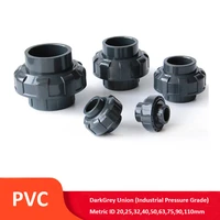 1pcs darkgrey pvc union connector id 20mm to 110mm metric solvent weld pipe fitting industrial pressure grade garden irrigation