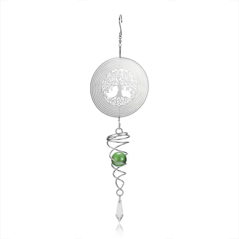 

3D Silent Rotating Stainless Steel Wind Chime Hollow Wall Hanging Ornaments with Ball Home Decoration T8WE
