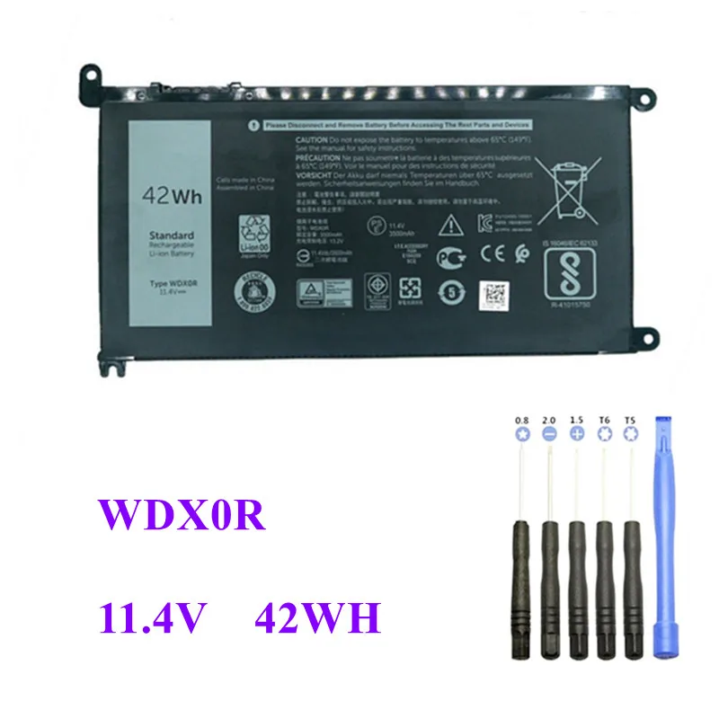 

Laptop Battery WDX0R T2JX4 3CRH3 WDXOR for Dell Inspiron 13 5000 5368 5378 7368 14 7000 7560 7460 5567 15MF PRO-1508T FW8KR 42WH