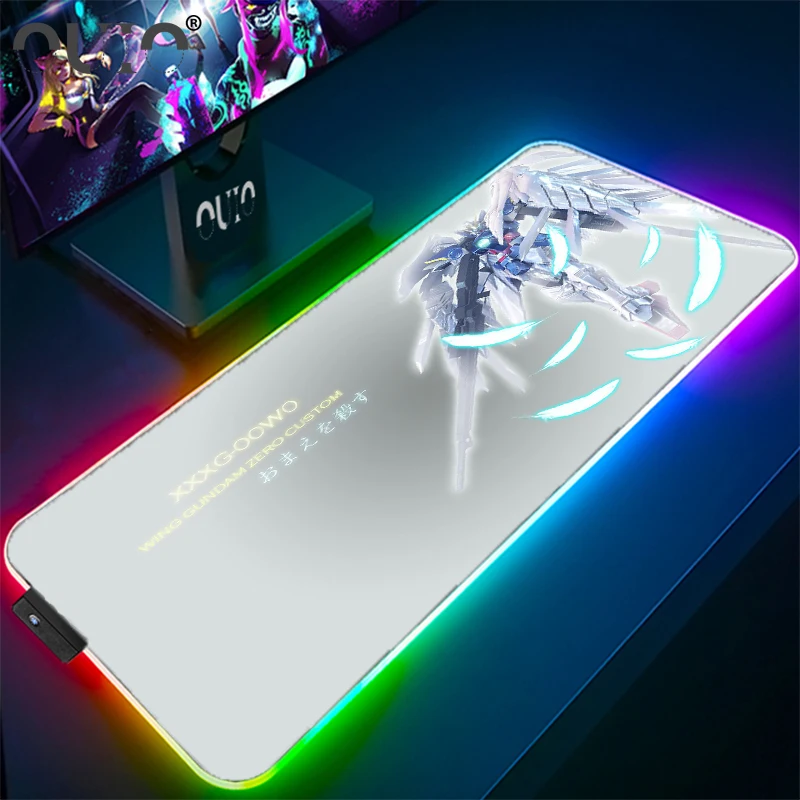 

OUIO Gaming Mouse Pad RGB Anime Mouse Pad LED Gaming Accessories Computer Keyboard Carpet Pad Computer Notebook Gaming Table Mat