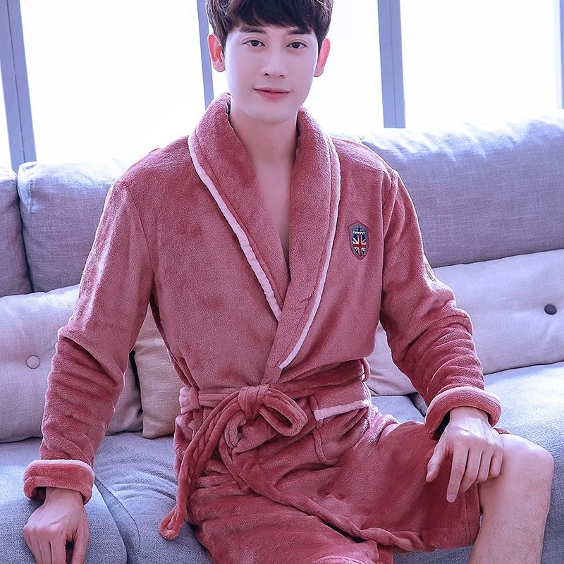 

Nightgown Lovers Thickened Flannel Sleepwear Home Bathrobe Men And Women Autumn And Winter Warm Long Sleeve Bathrobe