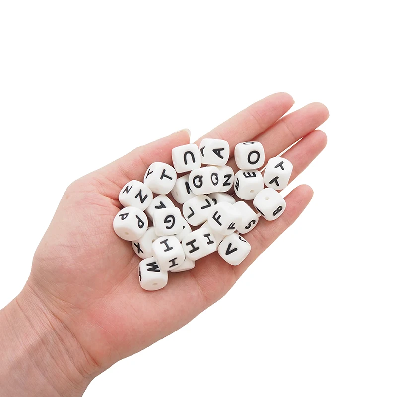 Chenkai 1000pcs 12mm Silicone Letter Teether Beads DIY Baby Pacifier Jewelry Teething Sensory Toy Accessories alphabet Beads