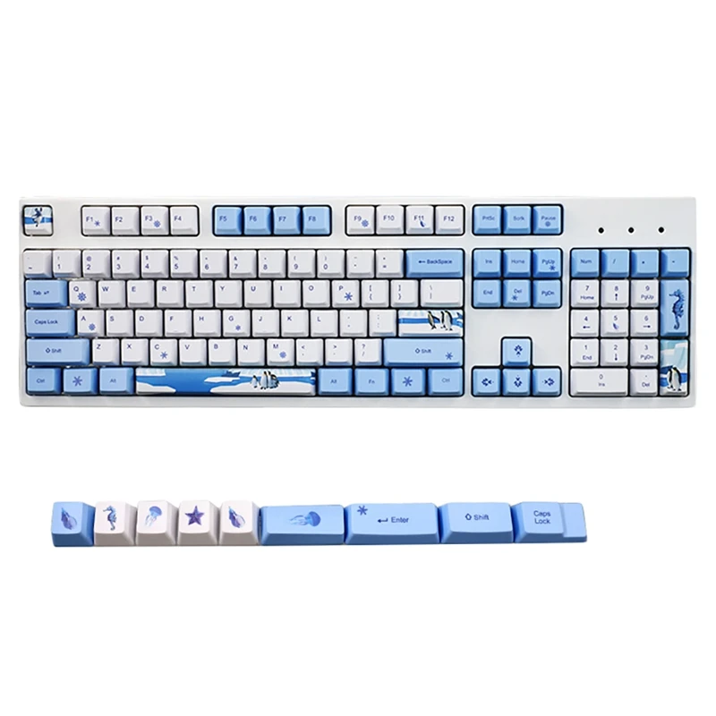 

122-Key PBT Keycap Sublimation Ocean Penguin Theme 61/64/68/87/104 Mechanical Keyboard Cap with Additional Keys