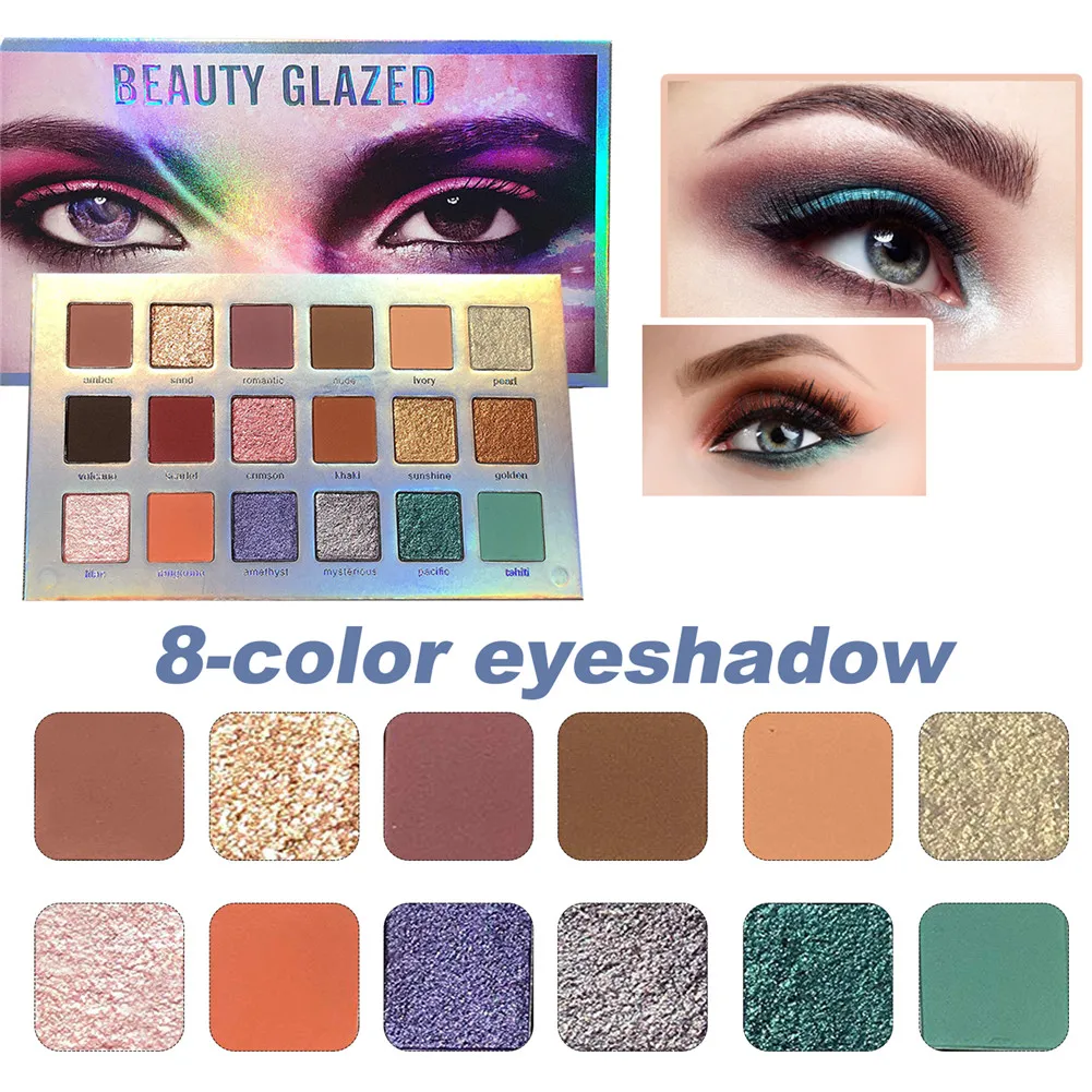 18 цветов флуоресцентные радужные тени для век Палитра сильно пигментированные