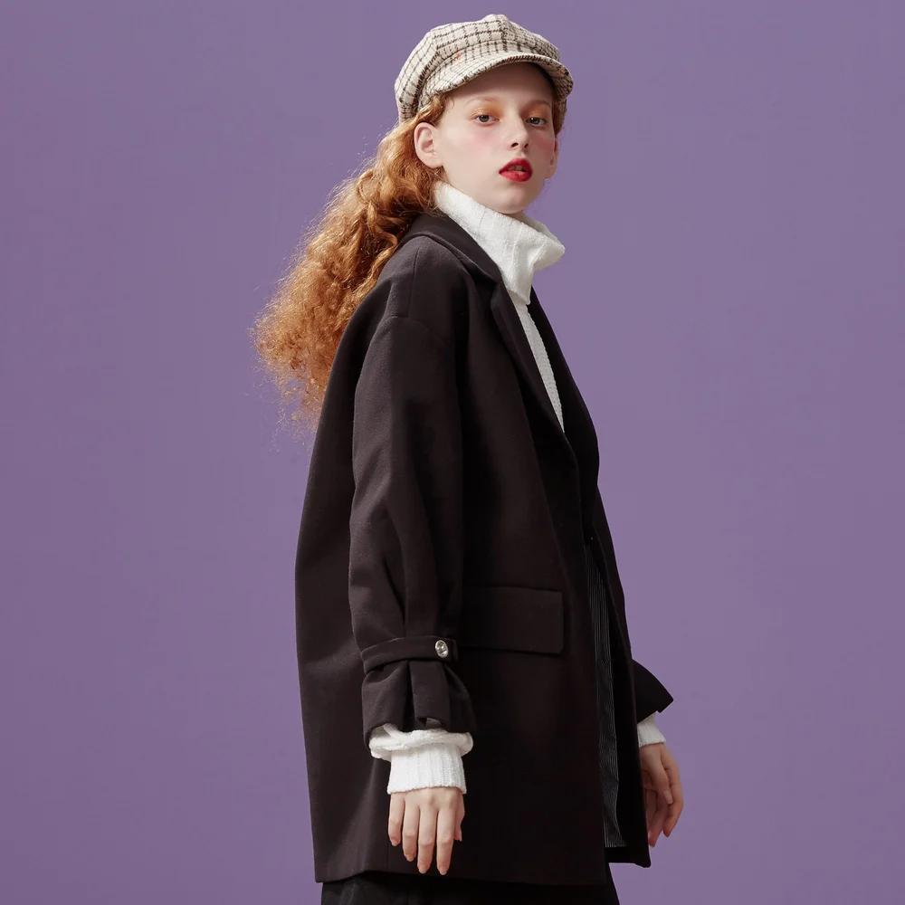 Женское шерстяное пальто Metersbonwe утолщенное повседневное элегантное с длинными