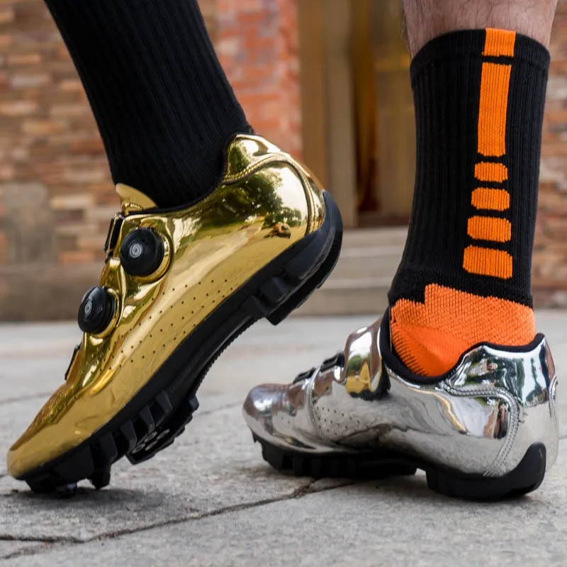 

Road Bike Self-Locking Shoes Carbon Fiber Ultralight professional Bicycle Racing Shoe 2021 New Golden Silver Road Cycling Shoes