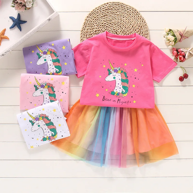 

Kids Clothes Girls Summer Baby Girls Clothes Unicorn T-shirt+Rainbow Skirt Set Suit Children Clothes For Toddler Girls Outfits