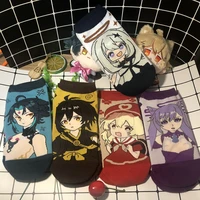 girls genshin impact socks anime zhongli klee xiao keqing paimon cartton pattern unisex sock