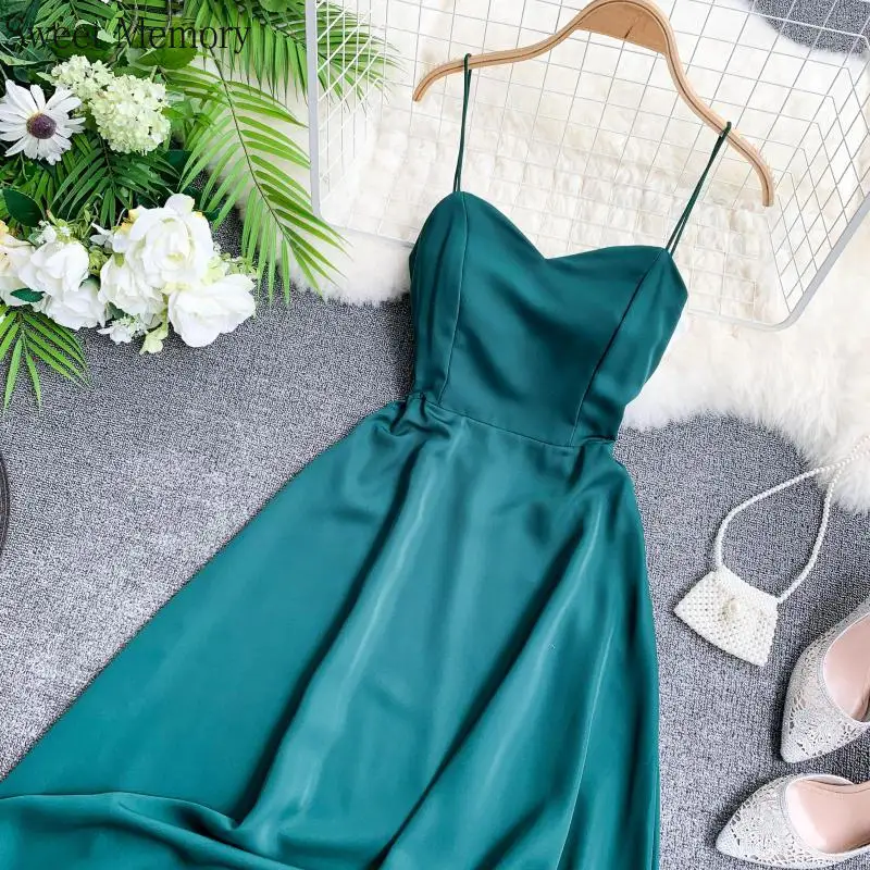 

2021 Summer Green White Wine Red Pink Black Dresses Sweet Memory Elegant Women Spaghetti Strap Sexy Dress V Neck Club Vestidos