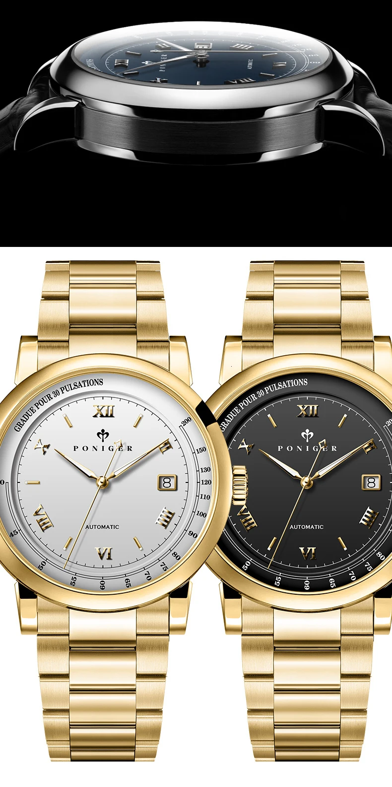 Роскошные Брендовые Часы PONIGER для мужчин Япония NH35A автоматические механические мужские наручные часы 50 м водонепроницаемые часы с тестом сердечного ритма P305-4