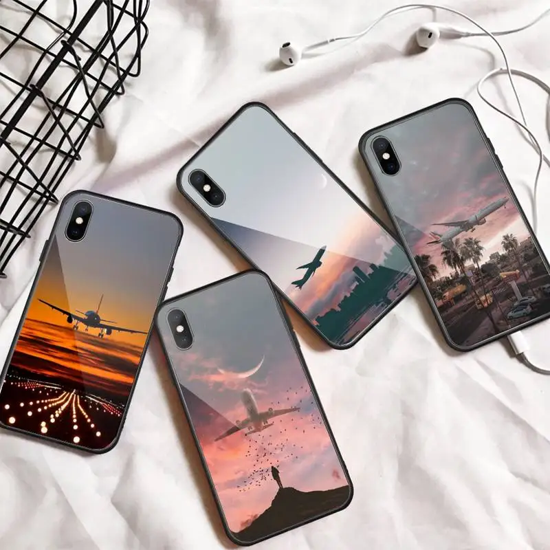 

Aircraft Airplane fly travel cloud Phone Case Tempered glass For iphone 6 7 8 plus X XS XR 11 12 13 PRO MAX mini