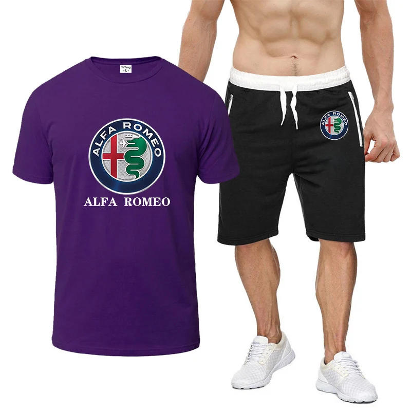 

New Men's Fashion Suit Summer Romeo Print T-shirt Short Sleeve Suit Sportswear Sports Pants Running Sports Suit