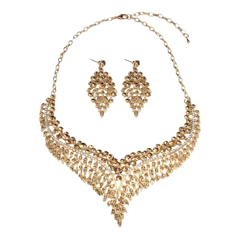 

LADIES JEWELRY SET EUROPEAN AND AMERICAN EXAGGERATED COLOR RHINESTONE CLAVICLE NECKLACE EARRINGS BANQUET DRESS FEMALE ACCESSORIE