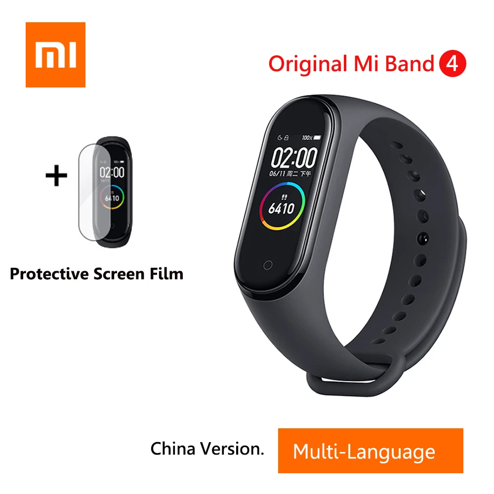 Add Screen Film Xiaomi Mi браслет 4 умный английский Русский Испанский фитнес-браслет с частотой сердечных сокращений 135 мАч Bluetooth 5,0 50 м водонепроницаемый - Цвет: Add Screen Film