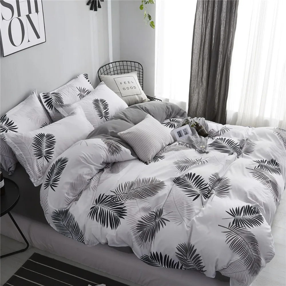 (50) Комплект постельного белья в скандинавском стиле с рисунком листьев