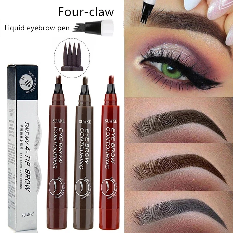 Жидкая татуировка для бровей с 4 головками 3D микроблейдинг ручка коричневая