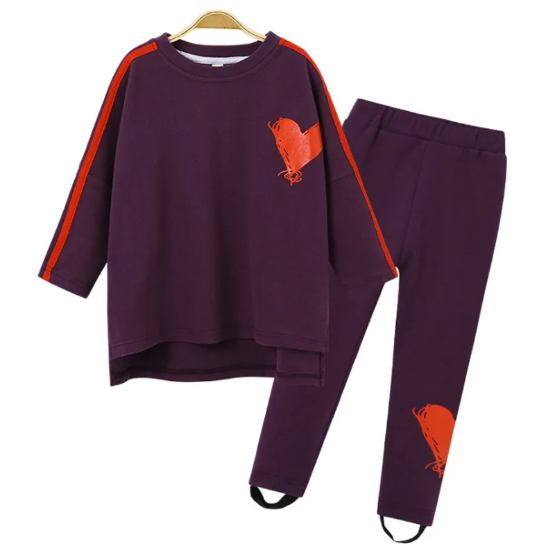 Одежда для девочек весенне осенний спортивный костюм свободная футболка с