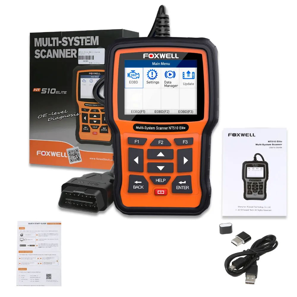 Сканер Foxwell NT510 Elite OBD2 с 1 бесплатным программным обеспечением для автомобиля +